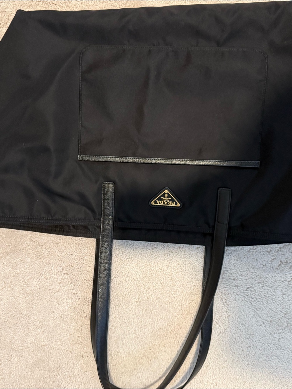 Prada Navy Nylon Tote with Leather Handles and Gold Logo - Picture 4 of 6